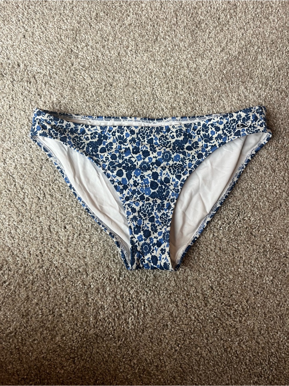 Vineyard Vines White Bikini Bottoms with Blue Floral Trim